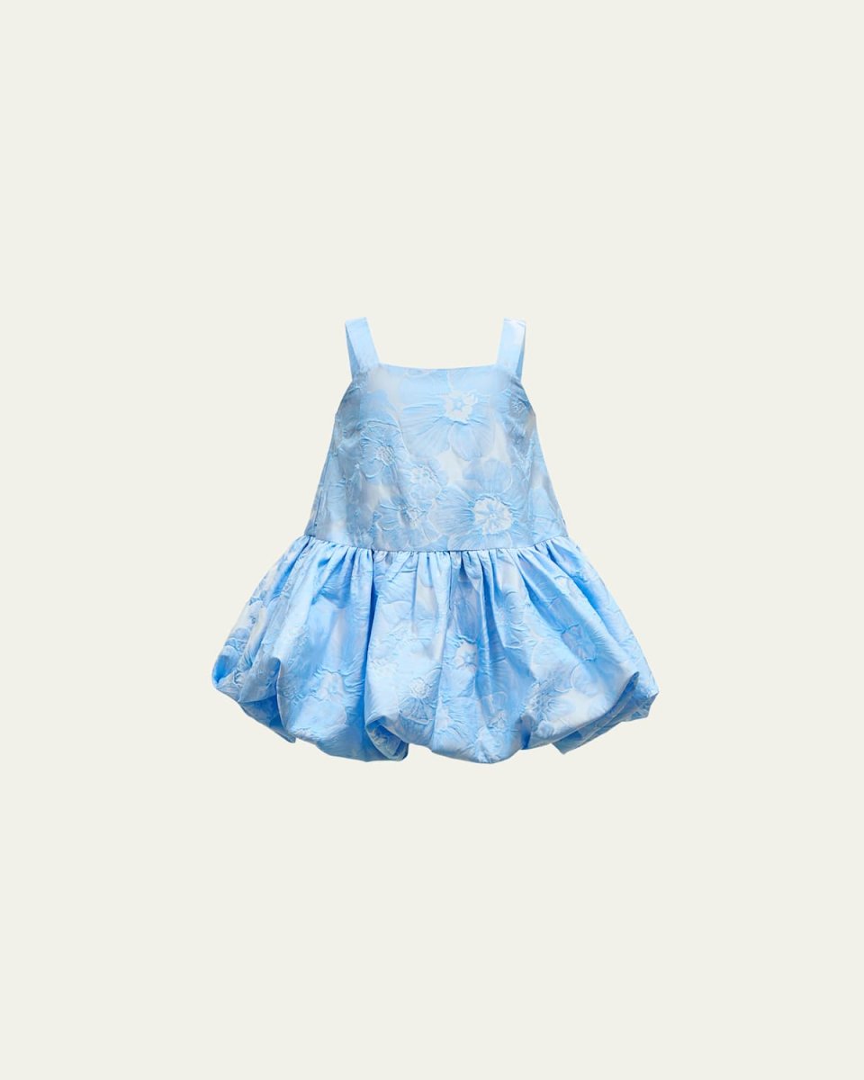 Girl's Elianna Puff Trim Floral Textured Dress, Size 4-